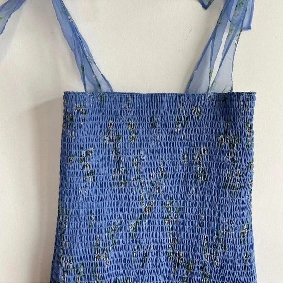 Amanda Uprichard x Revolve Amara Smocked Mini Dress Floral Blue Sundress Petite - Picture 6 of 12